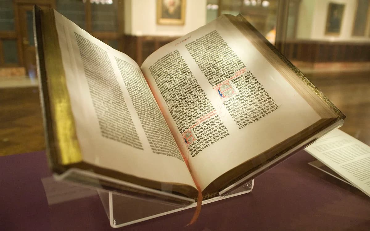 An open Gutenberg Bible at the New York Public Library