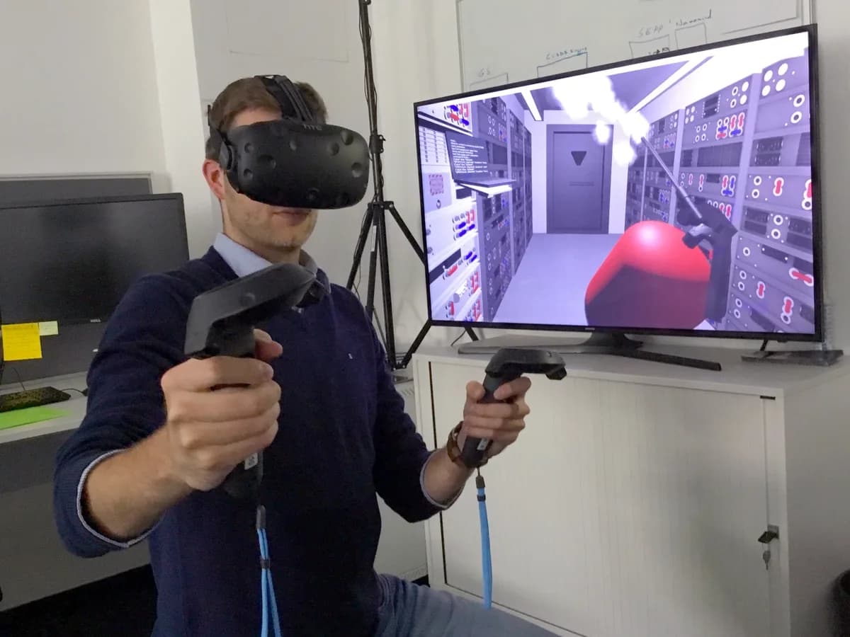 A person using a virtual reality headset at the European Space Agency